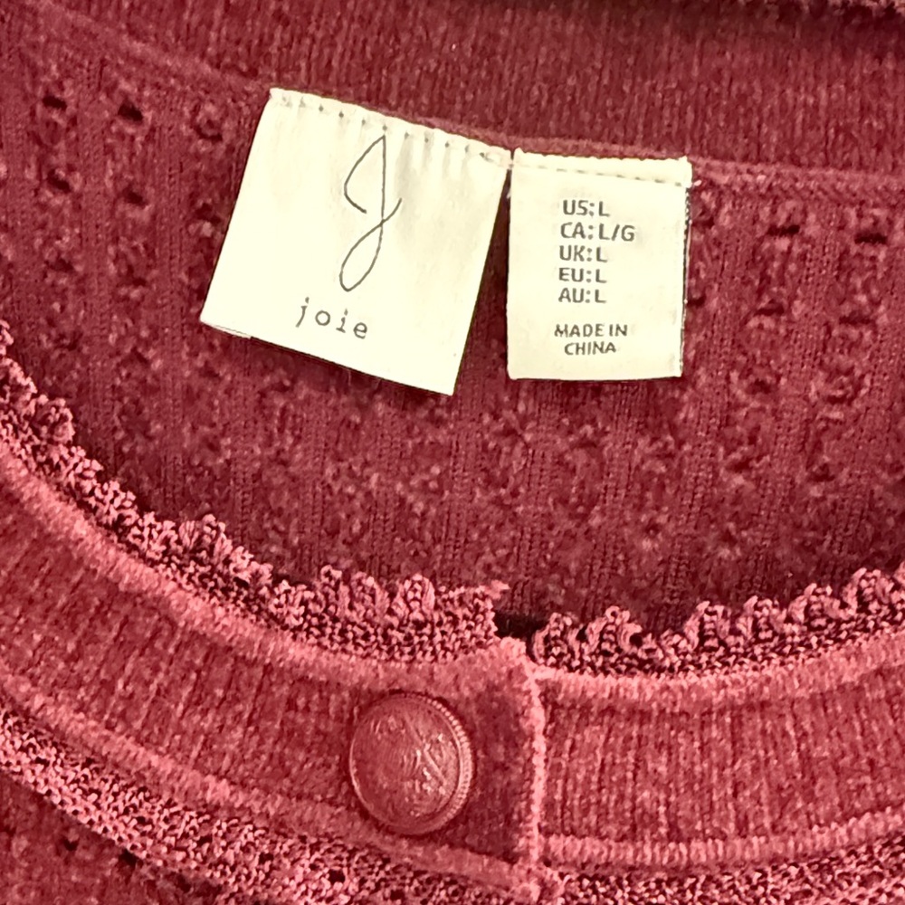 Joie Women’s Waffle Knit Button-Front Sweater - Burgundy. Size Large. - Picture 3 of 7